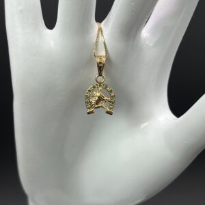 Dije de Oro 18k Amuleto Herradura de la Suerte y Caballo