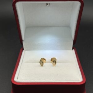 Topos en Oro de 18k Diseño "Hoja Silvestre" Labrada