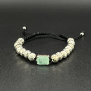 Manilla "Esmeralda Facetada" en Plata 925 y Macramé